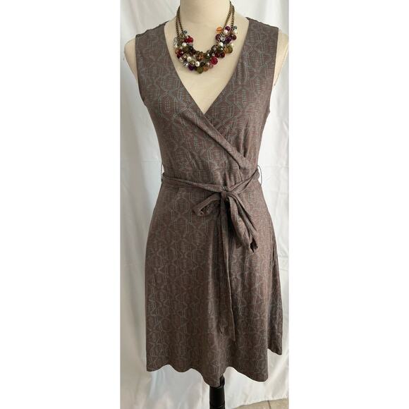 Toad & Co Brown and Blue V-Neck Sleeveless MIDI Wrap Dress Size Medium - Picture 6 of 9